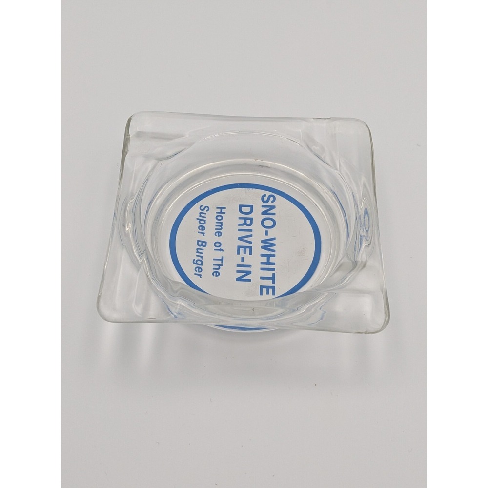 Very Rare Sno-White Drive-In Blue & White Glass Ashtray, Mid-century - Picture 5 of 14
